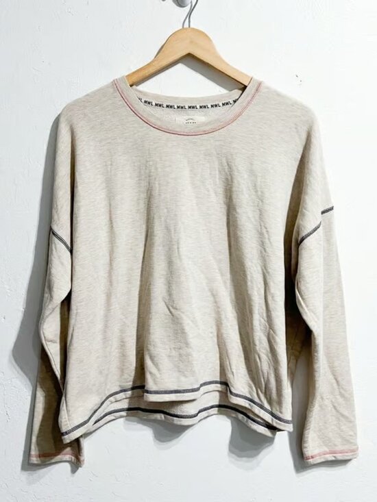Tops - Madewell MWL Sweatshirt Womens Large Contrast Stitch Fleece Top Tan Oatmeal